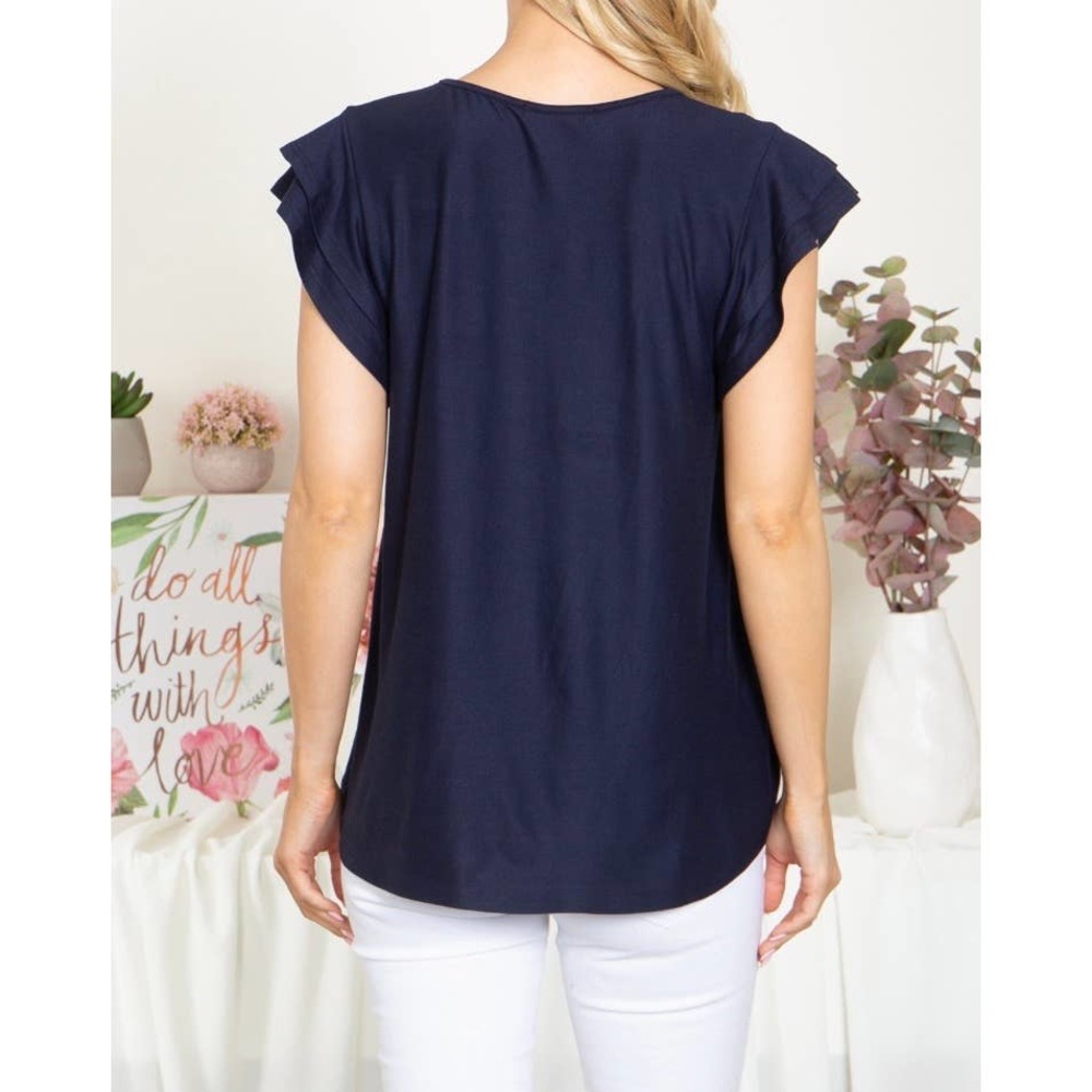 NEW Navy Layered Ruffle Short Sleeve Top - Picture 2 of 5